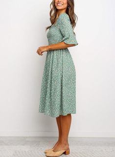 Spring Outfits Dresses, Dress With Short Sleeves, Ruffled Dress, Church Outfits, Teacher Outfits, Hem Dress, Modest Dresses, Look Chic, Spring Dresses