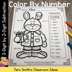 the color by number worksheet for students to practice numbers in addition and subtraction