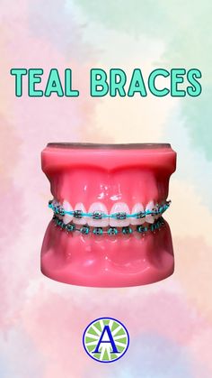 Teal Braces Color Power Chains on Top Singles on Bottom Pink And Purple Braces Teeth, Braces Combos, Teal Braces, Pink Power Chain Braces, Pink Braces Power Chain, Teal Power Chain Braces