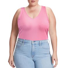 Celebrate your curves with our plus size V-neck knit tank top in pink. Made with high-quality knit fabric, this versatile tank top offers a flattering fit and effortless style. Pink Ribbed Stretch Tank Top, Stretch Ribbed Pink Tank Top, Pink Ribbed Tank Top For Spring, Pink Sleeveless Elastane Top, Feminine Stretch Pink Tank Top, Spring V-neck Elastane Tank Top, Pink V-neck Casual Tank Top, Pink V-neck Tank Top Casual, Pink V-neck Tank Top Casual Style