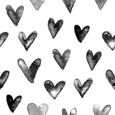 black and white watercolor hearts on a white background