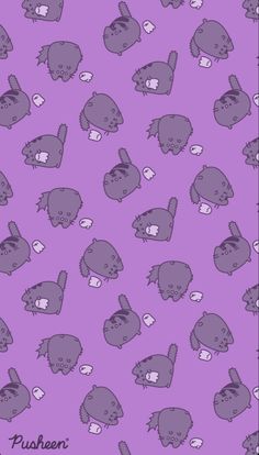 a purple background with many small gray cats on it's sides and the words pushen written in white