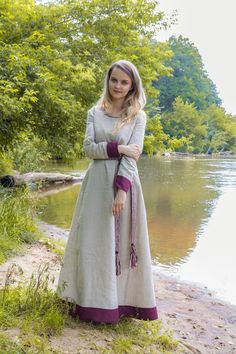 "100% Linen dress in a historical style. Early medieval linen dress, universal for the Vikings and Slavs or any others reenactors. Based on medieval iconography and archaeological finds from Europe. Simple minimalistic dress for every day or any other event. Two wedges and modern cut of the sleeves help the dress to fit your figure well, move freely and look great at the same time! ----------------------------------------------------------- FABRIC The materials are resistant to washing and the q Cotton Dresses For Larp, Peasant Style Medieval Linen Dress For Larp, Peasant Style Linen Medieval Dress For Larp, Peasant Style Long Sleeve Linen Medieval Dress, Medieval Style Linen Dress For Larp, Medieval Linen Dress For Larp And Medieval Festivals, Medieval Linen Dress For Larp And Festivals, Fitted Linen Medieval Dress, Woman Viking