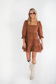 Have you ever seen a more perfect outdoor concert, drinks with friends, brunch, work, happy hour dress? Our Willow dress is the dress for every occasion. We love it paired with western boots for the perfect casual chic vibe. Grab her before she is gone. Features: Square neckline Zip Closure 3/4 sleeve with detail Square back Small : bust 30” length 32” Medium : bust 32” length 33” Large : bust 34" length 33.5" Model is wearing a medium. Height 5'8", Bust 35", Waist 28.5", Hip 34.5" Fabric conten Friends Brunch, She Is Gone, Willow Dress, Drinks With Friends, Outdoor Concert, Square Necklines, Large Bust, Small Bust, Western Boots