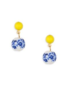 Ettika Indigo Floral Drop Earrings in 18K Gold Plate Traditional Yellow Round Earrings, Traditional Yellow Earrings For Formal Occasions, Indigo Floral, Blue Plates, Gold Plated Jewelry, Jewelry Plate, Blue Yellow, Belly Button Rings, Jewelry Accessories