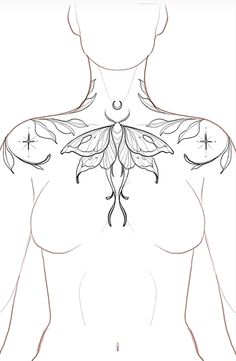 a woman's chest with leaves on it and the outline of her breast area