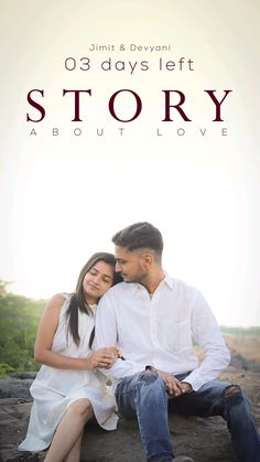 a man and woman sitting next to each other in front of the words story about love