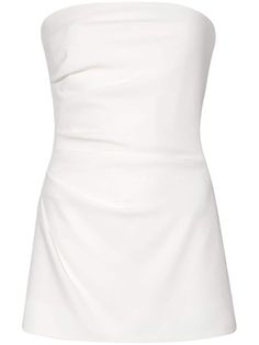 white crepe texture gathered detailing strapless fitted waistline flared Cos Outfit, Gathered Top, Rainbow Sapphires, Strapless Neckline, Grad Dresses, Tunic Styles, Classic Outfits, Dance Dresses, Smooth Texture