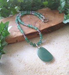 Aventurine Pendant and Beads Gemstone Beaded by FamtasticCrafts Aventurine Beaded Necklace With Faceted Beads, Aventurine Beaded Necklace With Faceted Beads As Gift, Gift Aventurine Beaded Necklace With Faceted Beads, Jade Beaded Necklaces With Spacer Beads For Gift, Healing Aventurine Beaded Crystal Necklace, Big Bead Necklace, Handmade Beaded Necklace, Necklace Big, Bracelet Craft Diy