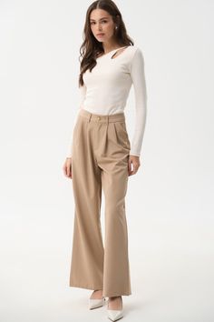 Classic pants color beige - SOLMAR Beige Wide Leg Pants, Short Tank Top, Classic Pants, Business Professional, Jean Top, Business Attire, Blazer Dress, Long Sweaters, Straight Cut