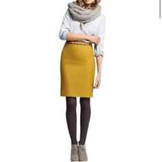 J.Crew Factory Mustard Yellow Wool Pencil Skirt Size 6 New With Tags, But Has Small Imperfections In Material Winter Office Mini Pencil Skirt, Winter Workwear Mini Pencil Skirt, Casual Fall Pencil Skirt For Workwear, Casual Pencil Skirt For Work In Fall, Winter Mini Pencil Skirt, Stretch Winter Workwear Skirt, Stretch Winter Skirt For Workwear, Stretch Skirt For Winter Workwear, Winter Workwear Pencil Skirt In Relaxed Fit