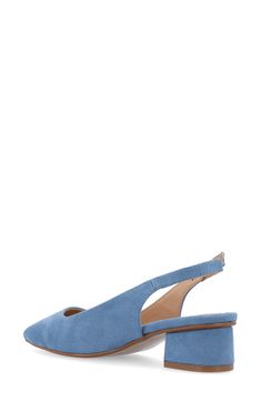 Show off sophisticated style in this pointed-toe pump secured by a slingback strap and lifted by a wrapped block heel. 1 1/2" heel Synthetic upper, lining and sole Imported Blue Pointed Toe Slingback Pumps For Work, Blue Slingback Pumps For Work, Blue Ankle Strap Slingback Pumps With Padded Heel, Blue Pointed Toe Slingback Pumps With Padded Heel, Blue Slingback Pumps With Heel Strap For Work, Blue Slingback Heels With Sculpted Heel, Blue Slingback Heels With Removable Insole, Blue Slingback Pumps With Sculpted Heel, Chic Blue Slingback Pumps With Block Heel