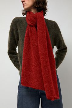 Rue Blanche Mokid Scarf in Red Burgundy Aesthetic, Mohair Scarf, Mohair Wool, Wide Jeans, Red Scarves, Lightweight Scarf, Get The Look, Wool Blend, Wool