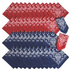 red, white and blue bandannas are laid out on top of each other