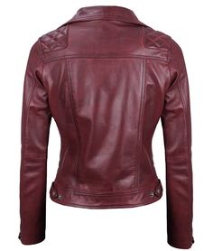 Asymmetrical Maroon Leather Jacket Women's
This maroon quilted leather moto jacket is manufactured from lambskin leather. It features an asymmetrical zip closure extending over to a wide-notched lapel collar. There’s stylish stitched detailing in a diamond quilt pattern on the shoulder. It also features zippered cuffs and 4 zipper pockets outside & 1 inside. An attractive leather jacket for women to rock the style. Fitted Burgundy Biker Jacket With Zipper, Fitted Burgundy Biker Jacket With Zipper Closure, Quilted Leather Biker Jacket For Fall, Fitted Burgundy Leather Jacket With Zipper Closure, Fitted Burgundy Leather Biker Jacket, Fitted Burgundy Leather Jacket, Fitted Leather Biker Jacket With Quilted Details, Fitted Quilted Biker Jacket For Fall, Quilted Fitted Biker Jacket For Fall