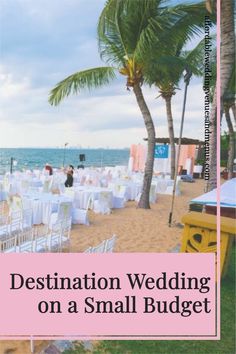 destination wedding on a small budget with palm trees in the foreground and beach chairs set up for an event