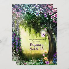 an image of a birthday card with flowers and trees