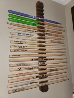 a baseball bat display hanging on the wall