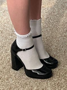 Sheer Socks With Heels, Shoes Outfit Fashion, Funky Shoes, Classy Shoes, Girly Shoes, Aesthetic Shoes