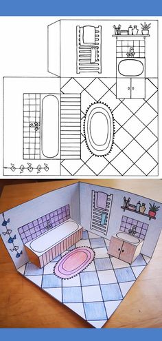 a paper model of a bathroom with the floor cut out