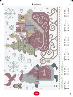 a cross stitch pattern with an image of santa and his sleigh on it