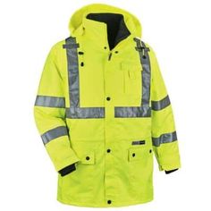 Class 3 4-in-1 Jacket: Fall, Winter, Spring. The only jacket you will need all year. Inner jacket zips out and sleeves zip off to create Class 2 thermal vest. Size: 3xl. Color: Lime. Gender: male. Age Group: adult. Thermal Vest, Work Coat, Types Of Jackets, Big Clothes, Work Jackets, Warm Coat, Parka Jacket, 4 In 1, Dungarees