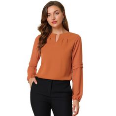 Whether it is for work or the weekend, this blouse has you covered. The keyhole at the neckline gives this blouse an office-chic vibe! Your impeccable style cannot be denied in this flattering semi-sheer long-sleeve blouse. Designed in a fluid, flowing fabric that drapes beautifully around the body, it is detailed with a tie keyhole. Perfect to be paired with your favorite skinny jeans! Solid Color Fall Blouse For Work, Fall Workwear Top, Fall Office Lady Blouse For Business, Fall Business Blouse For Office Ladies, Fall Business Blouse For Office, Office Lady Blouse For Fall, Fall Office Lady Blouse For Business Casual, Chiffon Crop Top, Tunic Tops Casual