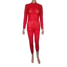 Fire Red Rouched Long-Sleeved Pant Jumpsuit With Front Zipper. Size: L Brand: Aria Price: $30 #Red #Sexy #Hot #Style #Boutique #Fashion #Channices_chicboutique Long Sleeve Ruched Bodysuit For Night Out, Fitted Long Sleeve Ruched Bodysuit, Red Long Sleeve Fitted Bodysuit, Red Fitted Long Sleeve Bodysuit, Red Long Sleeve Bodysuit For Night Out, Red Long Sleeve Bodysuit For Party, Red Long Sleeve Party Bodysuit, Red Long Sleeve Bodysuit For Spring, Mesh Romper