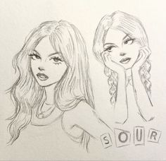 a drawing of two women with the words sour on their chest and one woman's head