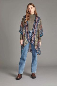 Bohemian Multi Burnout Velvet Kimono - SAACHI - Dodger Blue / One Size — Fits All - Kimonos Bohemian Kimono, Velvet Kimono, Sheer Kimono, Burnout Velvet, Chic Bohemian, Bohemian Look, Casual Jacket, Kimonos, Bohemian Style