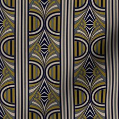 an art deco style curtain with blue, yellow and white stripes on it's side