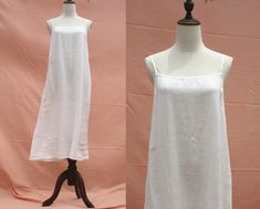 "[Feature] -Soft linen -Hidden pockets In order to make it more suitable for you,please tell me your body measurements. -your height -your weight -your bust circumference -your upper Arm circumference -Phone number for shipping Auailable in women's us size XXS to 4XL as well as custom size and plus size Long slip dress link: https://www.etsy.com/listing/1018356979/slip-dress-linen-slip-dress-long-dress?ref=listings_manager_grid Length approx:105cm/ 41.5\" (with straps)  XXS: Bust:84cm/33\" Waist White Linen Sleeveless Dress With Adjustable Straps, White Sleeveless Linen Dress With Adjustable Straps, Loose White Dress, Linen Nightgown, Linen Slip Dress, Long Slip Dress, White Linen Dresses, Dress Slip, Midi Slip Dress