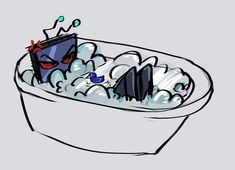 a drawing of a bathtub filled with foamy water and a crown on top