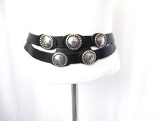 Gail Labelle, France, Long black leather belt with silver discs. It is in very good condition as it has never been worn. 3 inches wide at the widest point at the front L 42 inches fits waist 37-40. silver buckle and discs. I am happy to answer questions and combine shipping  All items are from a smoke free pet free home. Gothic Eclectic, Whimsical Maximalist, Eclectic Outfits, Boho Belt, Boho Belts, Silver Belt, Silver Belts, Black Leather Belt, Belt Black