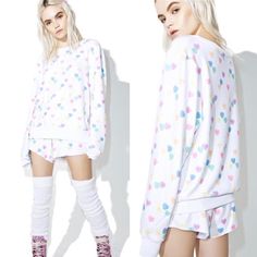 This Is A Coveted Euc Wildfox Sweethearts Baggy Beach Jumper Candy Hearts In A Rare Size Large! I Have A Super Large Collection Of Jumpers And I’m Trying To List Them All Before Moving! White Heart Print Tops For Loungewear, Playful White Heart Print Tops, Beach Jumper, Candy Hearts, Heart Candy, Pink White, Jumper, Womens Tops, Candy