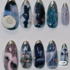 Alice Madness Returns Nail Art, Ever After High Nails, Final Fantasy Nails, Vivxue Nails, Harry Potter Nails Ravenclaw, Howls Moving Castle Nails, Genshin Nails, Magical Nails, Alice In Wonderland Nails