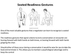 three men sitting in chairs with the caption seated readiness gestictures one of the most valuable gestures that a negotor can learn to recognize is seated