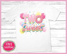 Two Sweet Birthday Shirt We use sublimation print with poly-rich or full poly shirts. Our shirts feel and look like cotton. They do not have the dri-fit look and feel. The sublimation print allows for the Eco-friendly inks to by saturated into the material. No vinyl is used. We aim to provide the absolute best customer service experience. If you have any questions or concerns, please reach out to us. You will usually have a response within a couple hours. Don't forget to add both Name and Age if Pink Sublimation Print Top For Birthday, Two Sweet Shirt Girl, Donut Birthday Shirt 9, Sprinkles Birthday Party, White Unicorn Print T-shirt For Birthday, Cute Unicorn Print Birthday T-shirt, Birthday Unicorn Print Crew Neck T-shirt, Customer Service Experience, 2nd Birthday Shirt