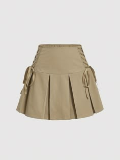 Lace Up Side Pleated Skirt Khaki Casual   Woven Fabric Plain Pleated Non-Stretch  Women Clothing, size features are:Bust: ,Length: ,Sleeve Length: Pleaded Skirt, Fashion Illustrations Techniques, Khaki Skirt, Silk Stockings, Normal Clothes, Really Cute Outfits, Lookbook Outfits, Retro Outfits, Pleated Skirt