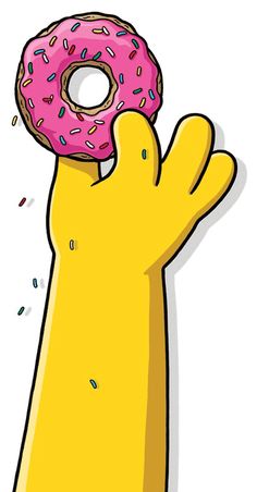 a cartoon hand holding a donut with sprinkles