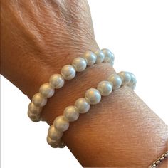 2 Faux Pearl Bracelets. Elastic For Easy On And Off. Substantial Feel And Weight. Nwot! Elegant Everyday Cream Bracelets, Adjustable Cream Pearl Bracelet For Parties, Adjustable Classic Cream Bracelets, Classic Adjustable Cream Bracelets, Classic Adjustable Cream Bracelet, Classic Adjustable Bracelets For Party, Classic Adjustable Pearl Bracelet For Party, Classic Adjustable Bracelet For Party, Adjustable Cream Beaded Bracelets For Party