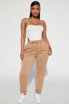 Available In Black| Royal| Mocha| Blush| Kelly Green And Yellow Pair With Like A Champ Pullover Sweatshirt Drawstring Waist Pockets Jogger 100% Polyester Imported | Like A Champ Jogger Pant in Mocha size XS by Fashion Nova Brown Sweatpants For Spring Loungewear, Spring Brown Loungewear Sweatpants, Trendy Khaki Bottoms For Loungewear, Trendy Brown Bottoms For Loungewear, Trendy Brown Loungewear Bottoms, Trendy Neutral Loungewear Bottoms, Taupe Fashion, Comfy Sweatpants, Wide Leg Dress Pants