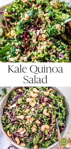 kale quinoa salad with cashews and red cabbage