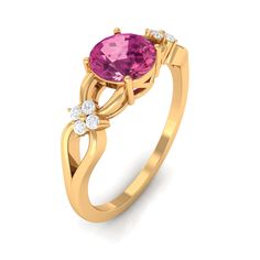 Product Details Bloom like a flower by wearing this elegant and feminine Floral Ring. A 6 MM Round Shape Pink Tourmaline gemstone set in 4 Prong Setting as a center stone over the Crossover Shank, for an eye-catching look. Shimmering Diamond gemstones set in a floral pattern over both sides of the center stone, brim this Solitaire Ring with natures grace. A perfect option for anyone who loves Nature Inspired Jewelry. Product Information SKU SHP-RINGS082223533 Weight 2.00 gm (Approximate) PINK TO Pink Round Gemstones With Prong Setting, Pink Round Cut Gemstone Jewelry, Pink Crystal Ring For Wedding, Fine Jewelry, Pink Crystal Ring With Accent Stones, Round Cut, Pink Round Cut Tourmaline Jewelry, Nature Inspired Jewelry, Tourmaline Gemstone, 18k Yellow Gold Ring, Pink Tourmaline