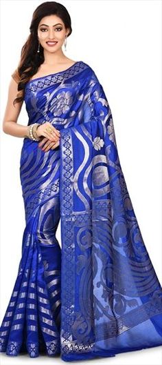 Blue color Saree in Banarasi Silk, Silk fabric with Weaving work Blue Art Silk Traditional Wear With Self Design, Blue Art Silk Traditional Wear With Pallu, Traditional Blue Art Silk Wear With Pallu, Elegant Blue Art Silk Saree, Elegant Blue Brocade Traditional Wear, Blue Brocade Saree For Wedding, Elegant Blue Traditional Wear With Self Design, Blue Brocade Traditional Wear For Diwali, Blue Brocade Traditional Wear With Cutdana