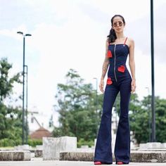 Women's Sexy Summer Jeans Denim Jumpsuit/Romper with Red | Etsy High Waisted Bell Bottoms, Womens Summer Jumpsuits, 70s Vintage Fashion, Classic Corvette, Womens Jumpsuits, Summer Jeans, Bell Bottom Pants, Bell Bottom, Denim Jumpsuit