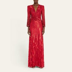 Jenny Packham "Cosmos" gown with tonal sequin and crystal embellishment V neckline Long sleeves Full length Sheath silhouette Back zip Polyester self/lining Dry clean Imported Luxury Sequin V-neck Evening Dress, Luxury V-neck Evening Dress With Sequins, Formal Floor-length Gown Hand Embellished, Formal Floor-length Hand Embellished Gown, Festive V-neck Evening Gown, Hand Embellished Maxi Length Formal Gown, Luxury Evening Gown With V-neck, Embellished Floor-length Cocktail Gown, Hand Embellished Maxi Gown For Formal Occasions