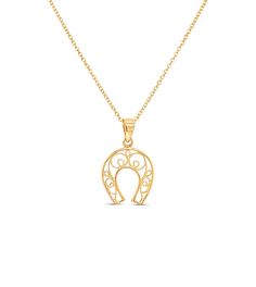 14k Gold Horseshoe Filigree Charm Pendant Necklace - 14K  - Olive & Chain Fine Jewelry Gold Chain Styles, Horseshoe Pendant, Charm Pendant Necklace, Gold Filigree, Fine Jewellery Necklace, Gold Gold, Chain Styles, Charm Pendant, Gold Chains