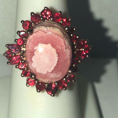 Argentinian Rhodochrosite & Mahenge Rose Spinel Gemstones (24.10 Cts) In 14k Tose Gold Over Sterling Silver Ring *Beautifully Finished Under Gallery Unique Pink Gemstone Jewelry, Pink Rings With Natural Stones For Anniversary, Unique Ruby Jewelry With Accent Stones, Pink Stone Jewelry For Anniversary, Pink Gemstones In Fine Jewelry Style, Fine Jewelry Pink Stone Setting Jewelry, Pink Gemstones For Gifts, Fine Jewelry Pink Stone Setting, Pink Stone Ring Jewelry