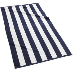 a blue and white striped beach towel on a white background with clipping for text